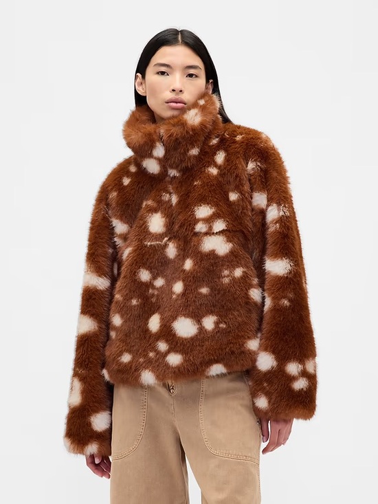 Sandy Liang Jackets & Blazers - Gap × Sandy Liang Spotted Vegan Fur Half-Zip Pullover